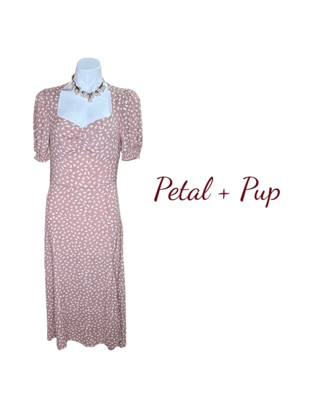 Petal & Pup Franklin Dress Mocha Abstract Spot Puff Sleeve Midi NWT Size 6 Fall
